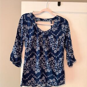 Red Camel Navy Blue Floral Scoop Neck Blouse